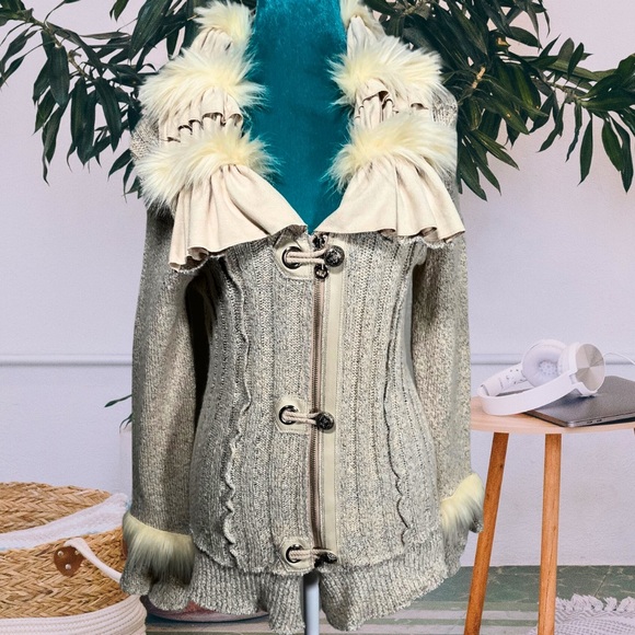 Vintage Fur Accent Knit Cardigan - Picture 1 of 4